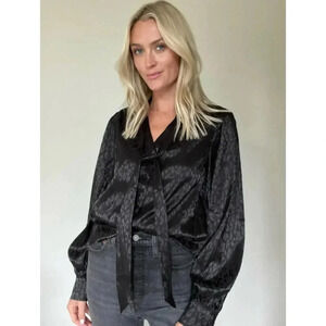 SIX FIFTY Black Neck Tie blousy sateen Freya Top